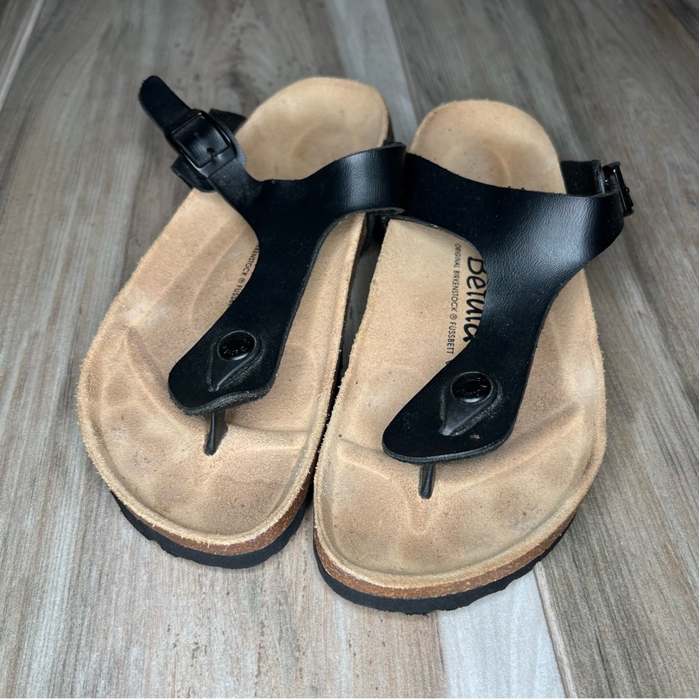 Betula by Birkenstock Gizeh Sandals Women Black Leather Thong Women Sz 6